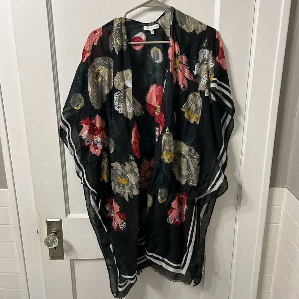 Woven Heart Black Floral Wrap